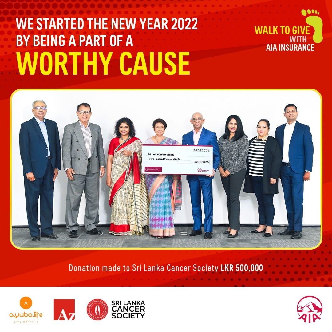 AIA donated LKR 1 Mn to the Sri Lanka Cancer Society and the Lanka Alzheimer’s Foundation